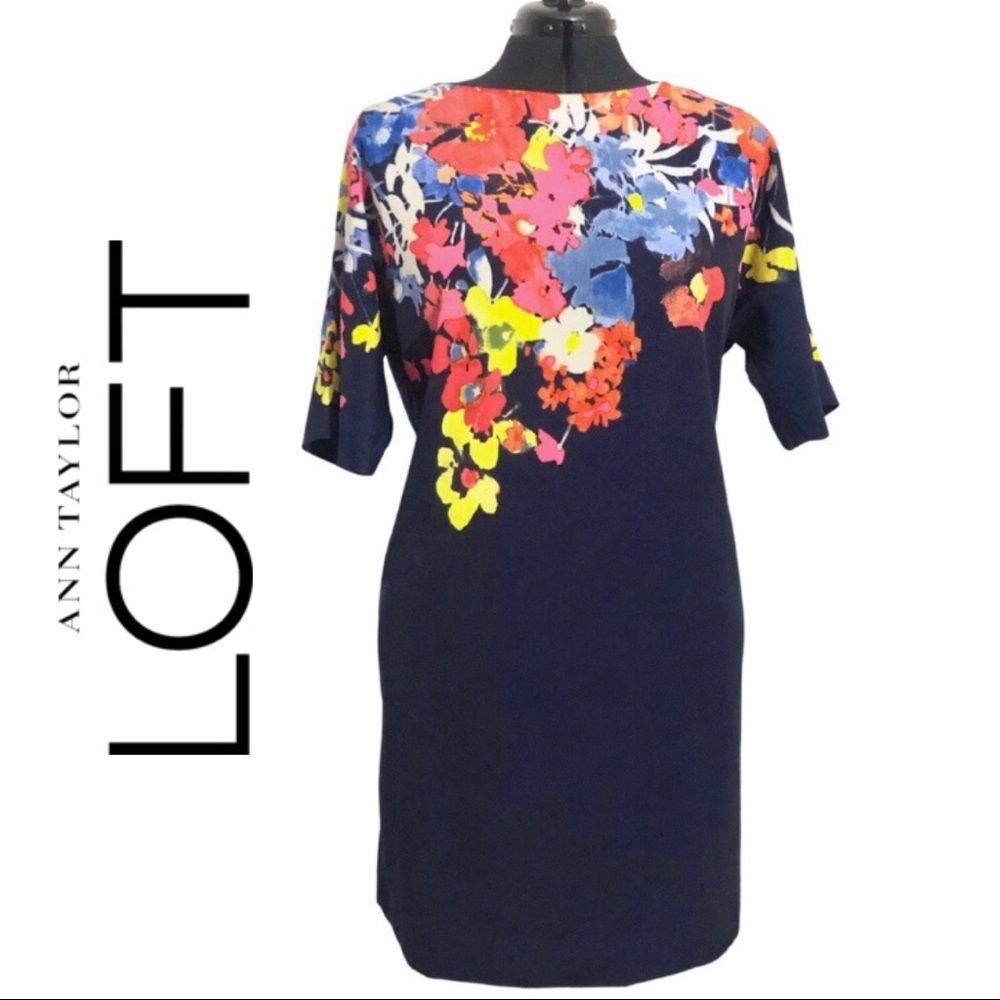 Ann Taylor LOFT | Floral Shift Dress Navy |Size: M